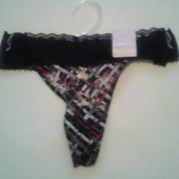 Candies Purple/Black Plaid Laced Thong-S - Picture 6 of 7